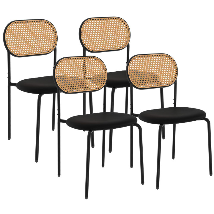Lot de 4 chaises vintage CLOTILDE en métal noir et dossier cannage pour salle à manger