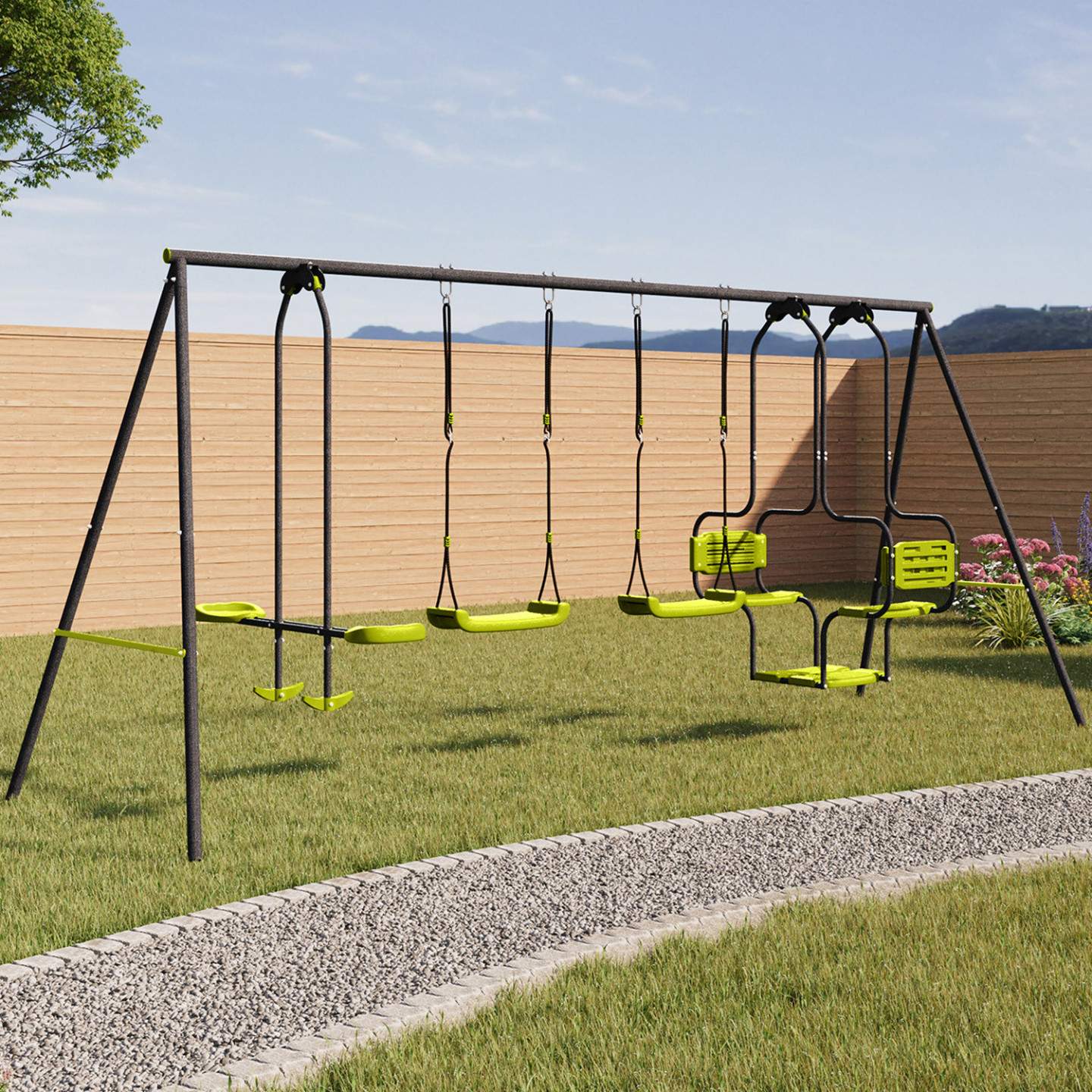 Portique Balançoire - 3 agrès avec toboggan - FLEUR - SOULET - Jeux - Jouets