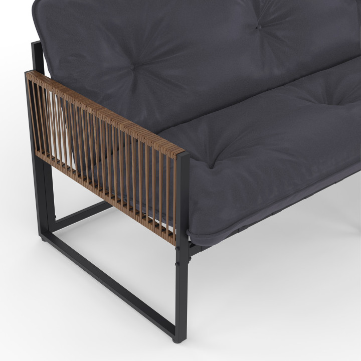 Niedrige Gartenmöbel 5-Sitzer Sofa und Sessel mit Kissen grau - RIO | ID Market