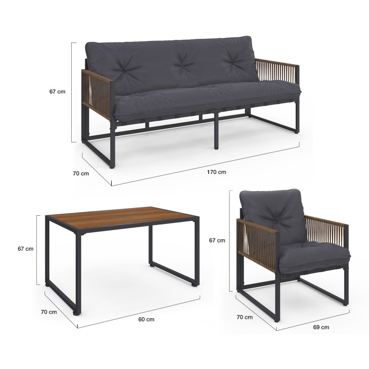 Niedrige Gartenmöbel 5-Sitzer Sofa und Sessel mit Kissen grau - RIO | ID Market