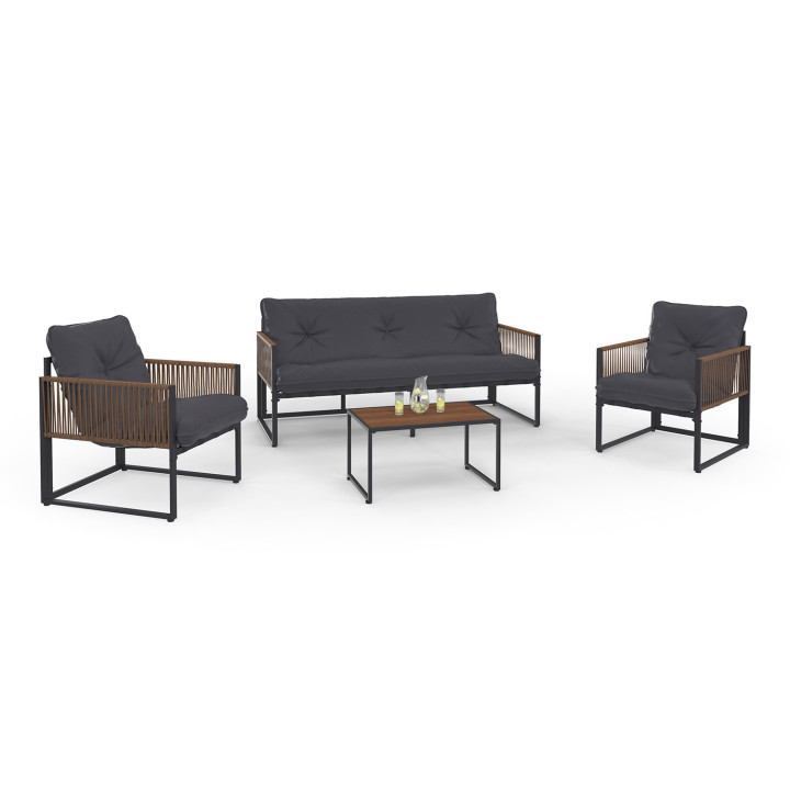 Niedrige Gartenmöbel 5-Sitzer Sofa und Sessel mit Kissen grau - RIO | ID Market
