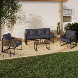 Niedrige Gartenmöbel 5-Sitzer Sofa und Sessel mit Kissen grau - RIO | ID Market