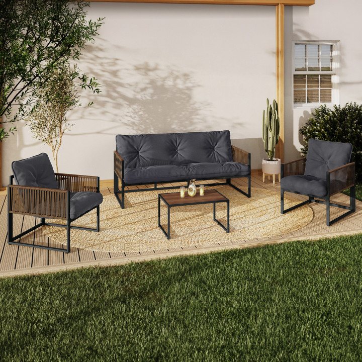 5-zits lage tuinmeubelbank en fauteuils met grijs kussen - RIO | ID Market