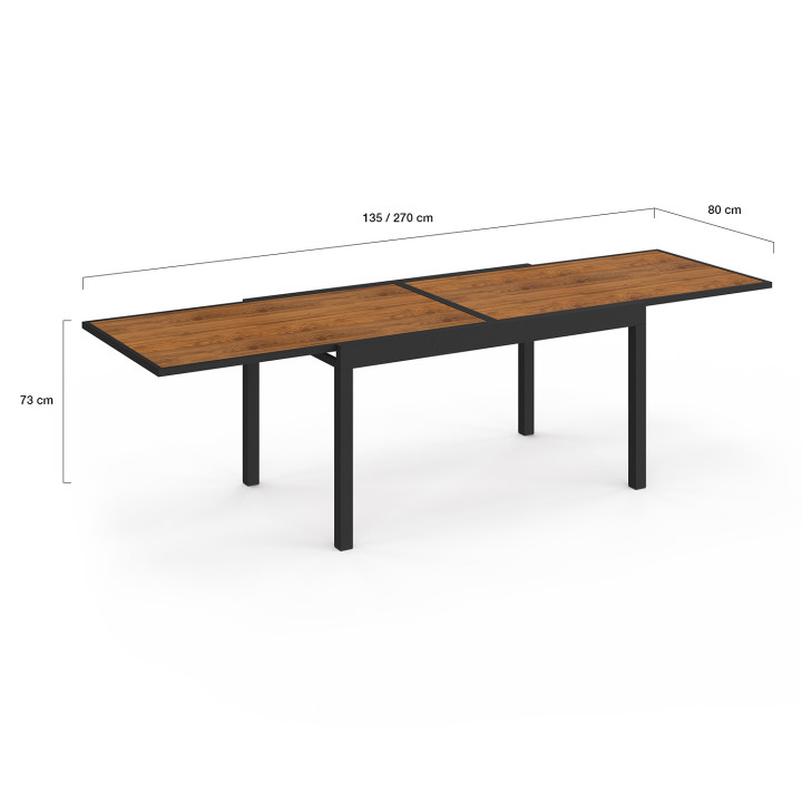 Uitschuifbare tuinmeubeltafel met blad van gehard glas met houteffect en 12 stapelbare stoelen - NOUMEA | ID Market
