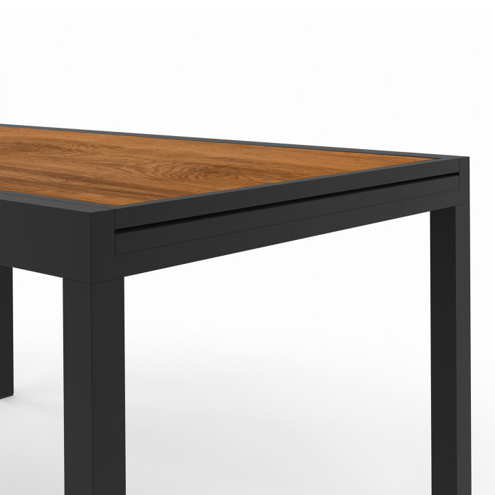 Uitschuifbare tuinmeubeltafel met blad van gehard glas met houteffect en 12 stapelbare stoelen - NOUMEA | ID Market
