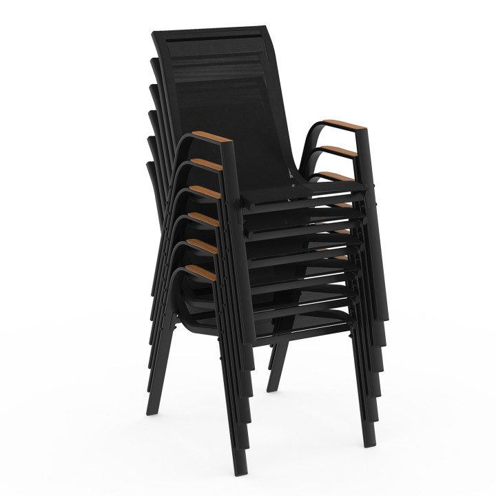 Salon de jardin table extensible plateau verre trempé effet bois et 12 chaises empilables - NOUMEA | ID Market