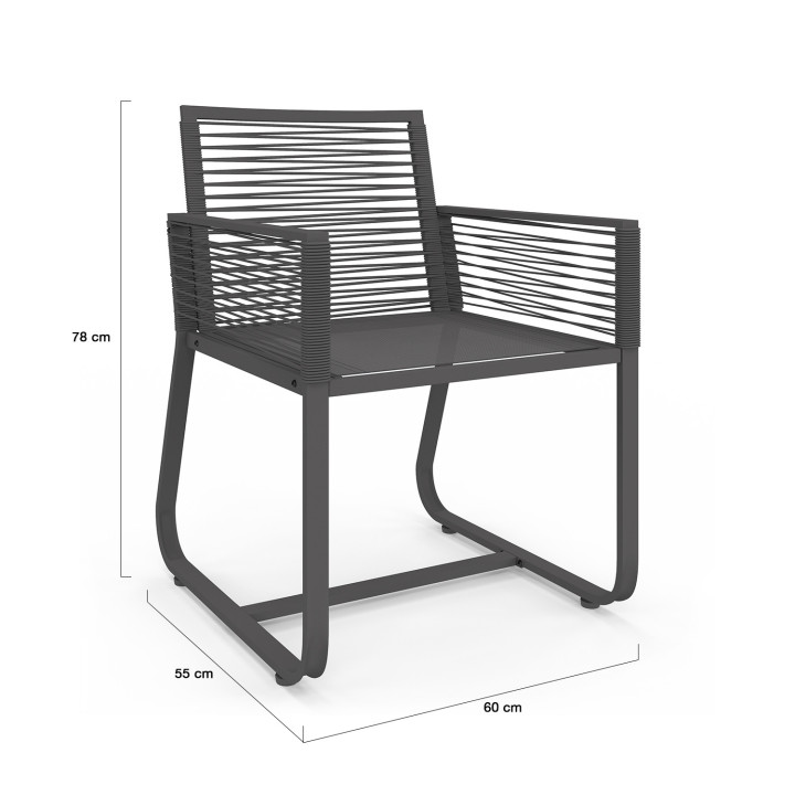 Gartenmöbel 6 Sitzer Tisch 150cm Sessel Seil grau anthrazit - ODESSA | ID Market