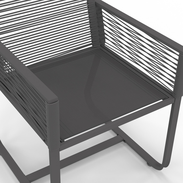 Gartenmöbel 6 Sitzer Tisch 150cm Sessel Seil grau anthrazit - ODESSA | ID Market