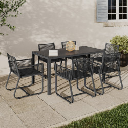 16942 - Salon de jardin 6 personnes table 150 cm fauteuils cordage gris anthracite Salon de jardin 6 places table 150cm fauteuils cordage gris anthracite - ODESSA | ID Market