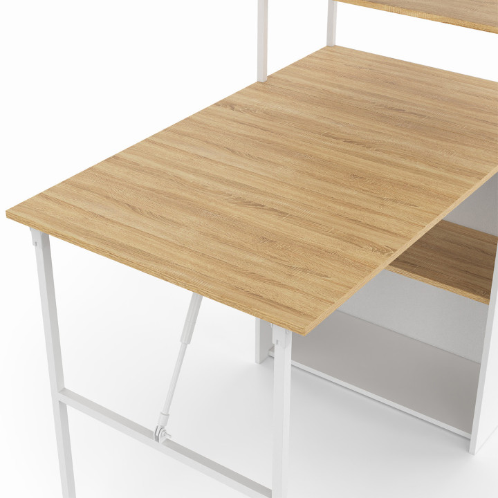 Bureau bibliothèque pliable RAY plateau rabattable bois façon hêtre et blanc