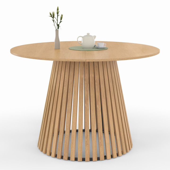 Ronde 6-persoons eettafel met houten poten, latten en blad - CARMEN | ID Market