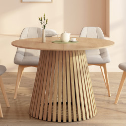 Mesa de comedor redonda para 6 personas con patas, tablillas y tablero de madera - CARMEN | ID Market