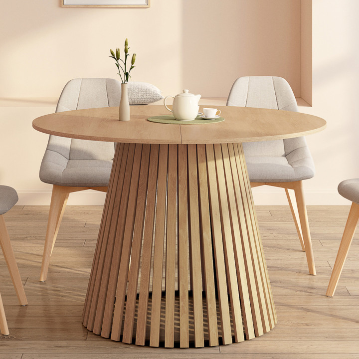 Mesa de comedor redonda para 6 personas con patas, tablillas y tablero de madera - CARMEN | ID Market