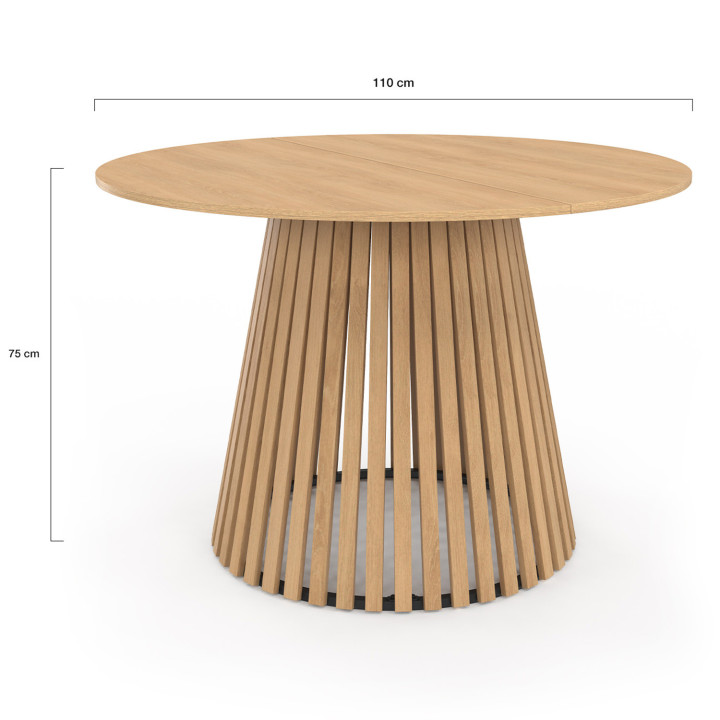 Ronde 6-persoons eettafel met houten poten, latten en blad - CARMEN | ID Market