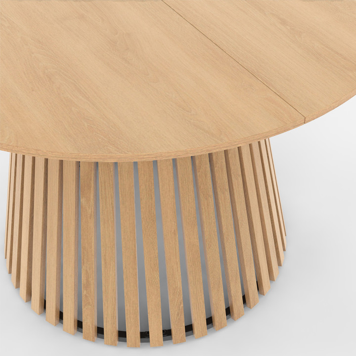 Ronde 6-persoons eettafel met houten poten, latten en blad - CARMEN | ID Market