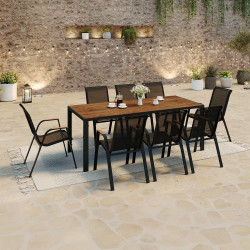 Tuinmeubelset 190 cm tafel, blad met houteffect en 8 stapelbare stoelen - NOUMEA | ID Market