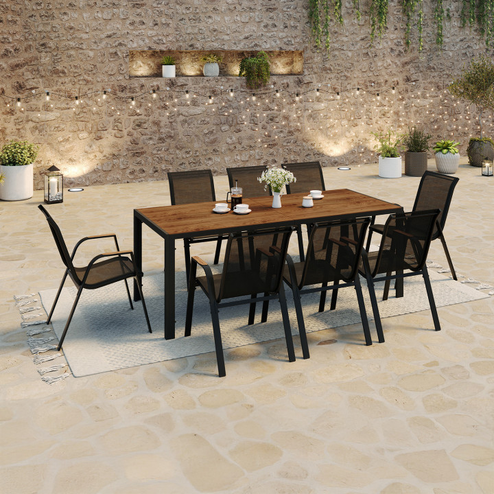 Set di mobili da giardino 190 cm con piano in legno e 8 sedie impilabili - NOUMEA | ID Market