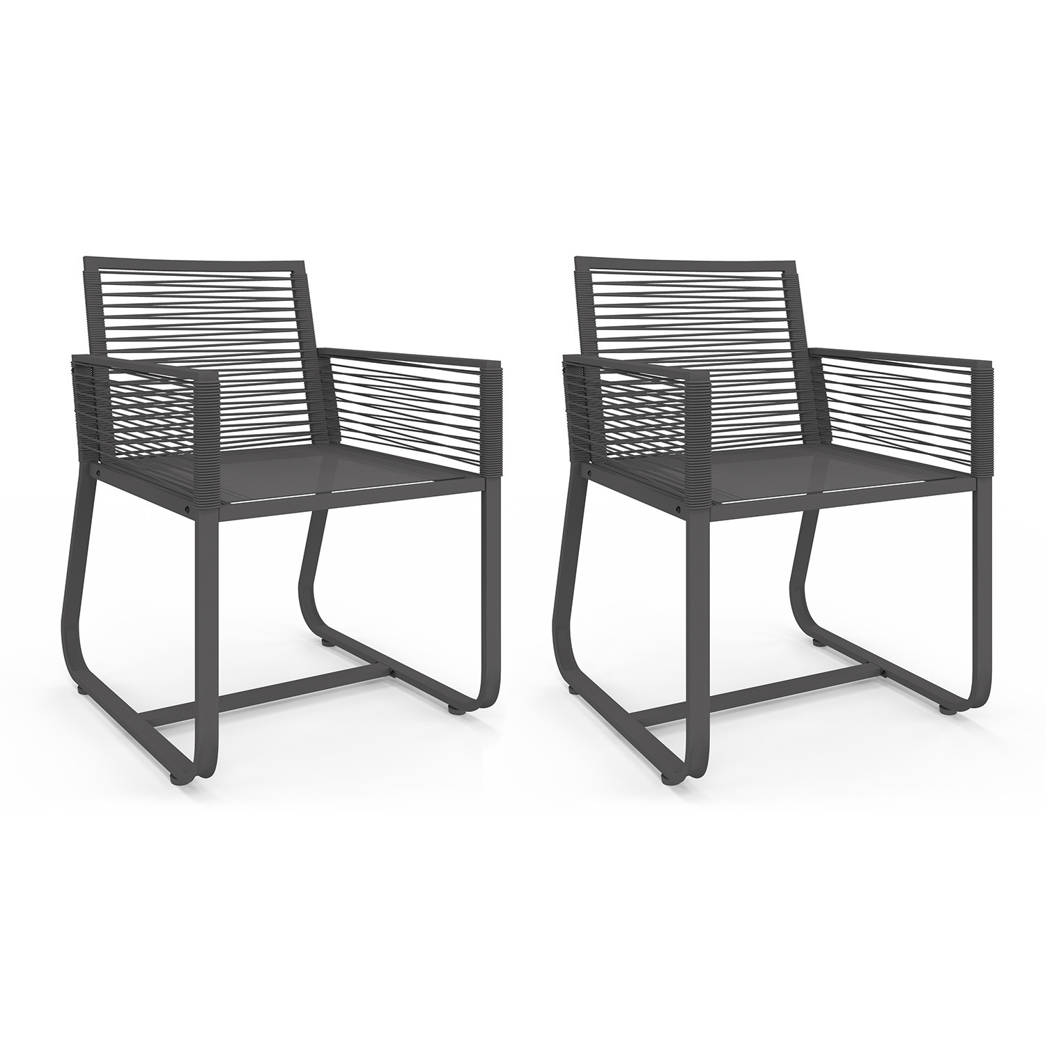 Lot de 2 fauteuils de jardin métal et cordage gris
