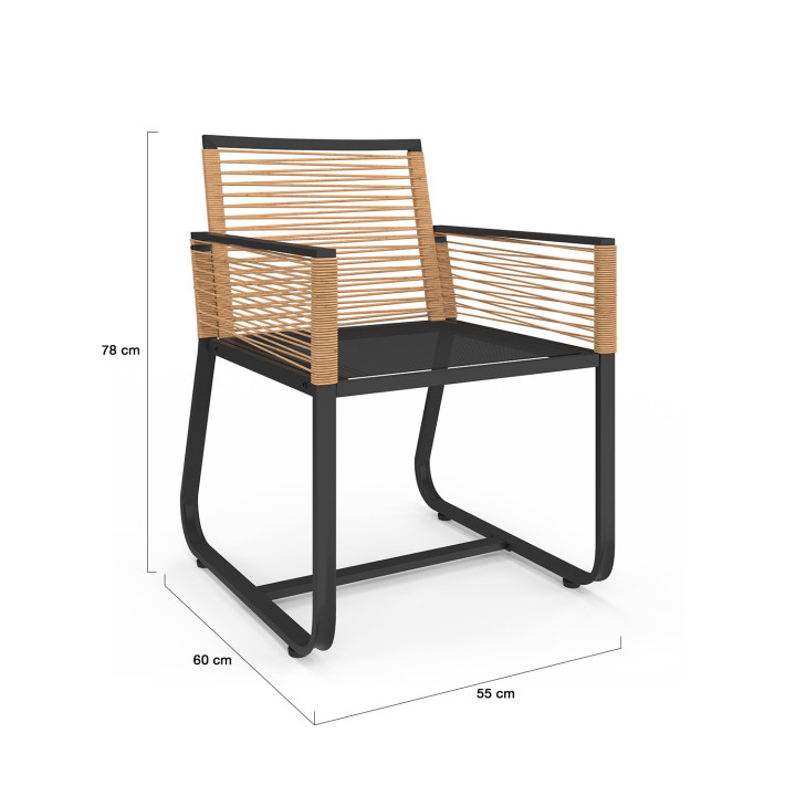 Zwart metalen en licht rotan tuinstoelen - ODESSA | ID Market