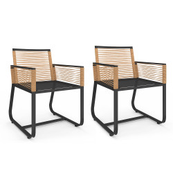 16940 - Lot de 2 fauteuils de jardin métal noir et cordage rotin clair Fauteuils de jardin métal noir et cordage rotin clair - ODESSA | ID Market