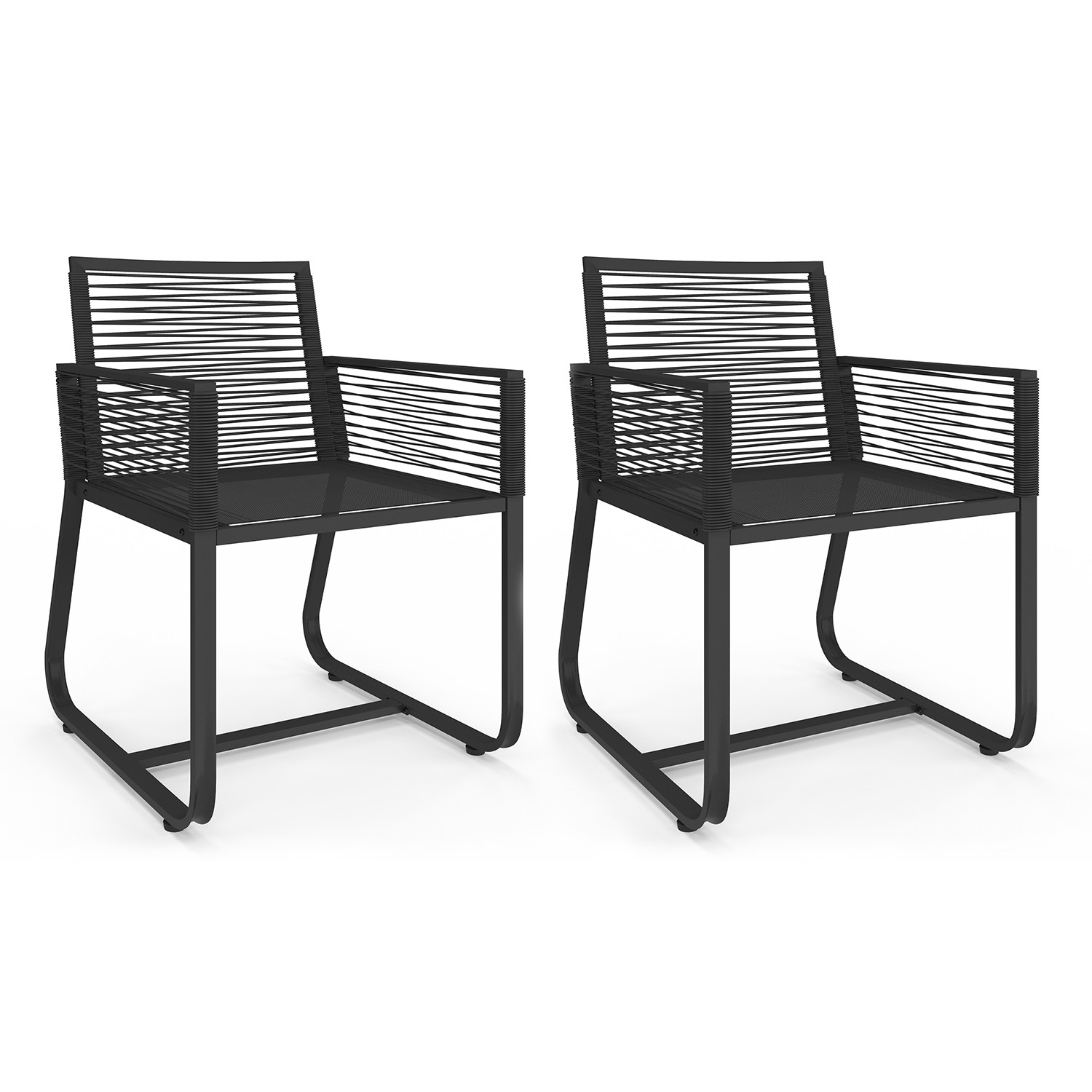 Lot de 2 fauteuils de jardin métal et cordage noir