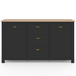 Console 2 Tiroirs Campagne Chic ISIS - Style Vintage Bois & Noir, Meuble D'Entrée Élégant