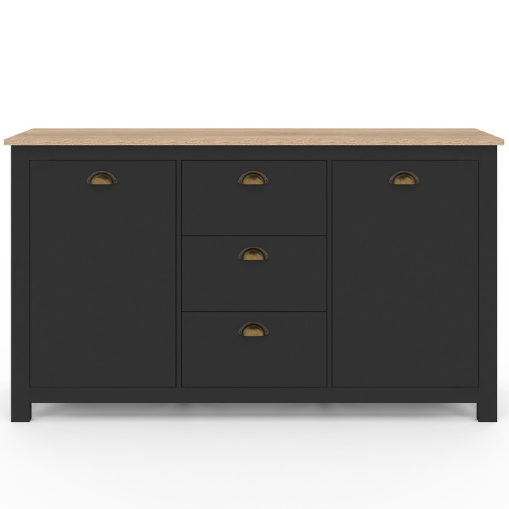 Dressoir 2 deuren 3 laden 130 CM hout en zwarte campagne - ISIS | ID Market