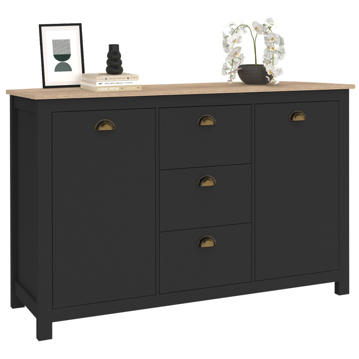 Dressoir 2 deuren 3 laden 130 CM hout en zwarte campagne - ISIS | ID Market