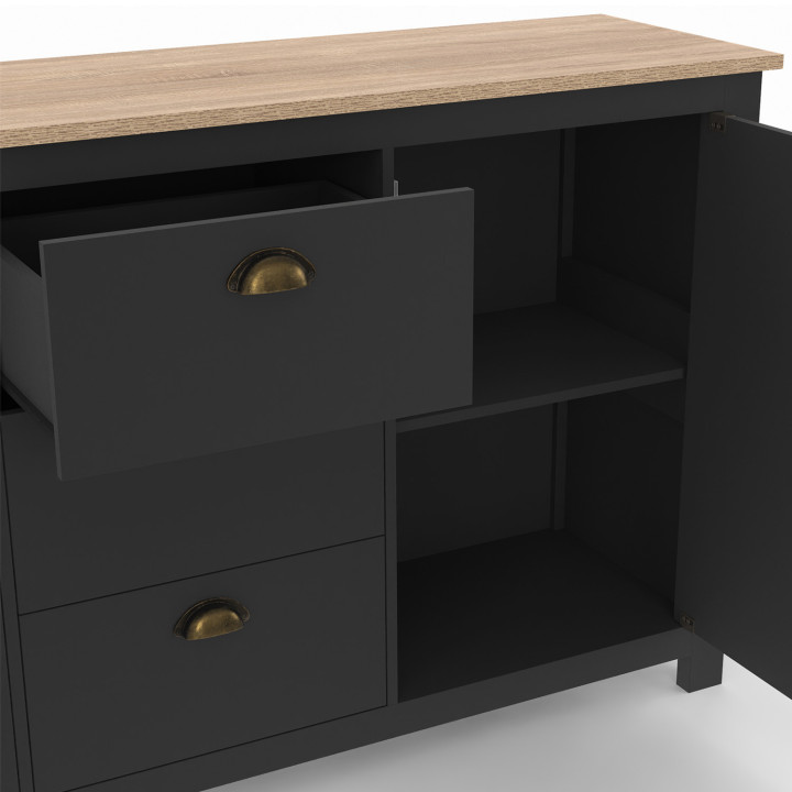 Dressoir 2 deuren 3 laden 130 CM hout en zwarte campagne - ISIS | ID Market