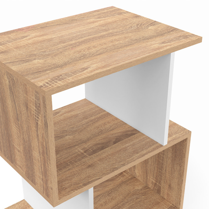 Lot de 2 tables de chevet SOFIA forme S avec rangements ouverts effet hêtre et blanc Lot de 2 tables de chevet SOFIA forme S avec rangements ouverts effet hêtre et blanc