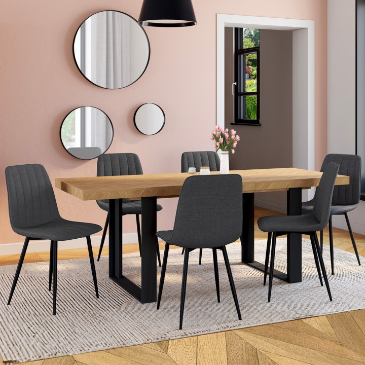 Set van 6 donkergrijze stoffen eetkamerstoelen - MIRA | ID Market