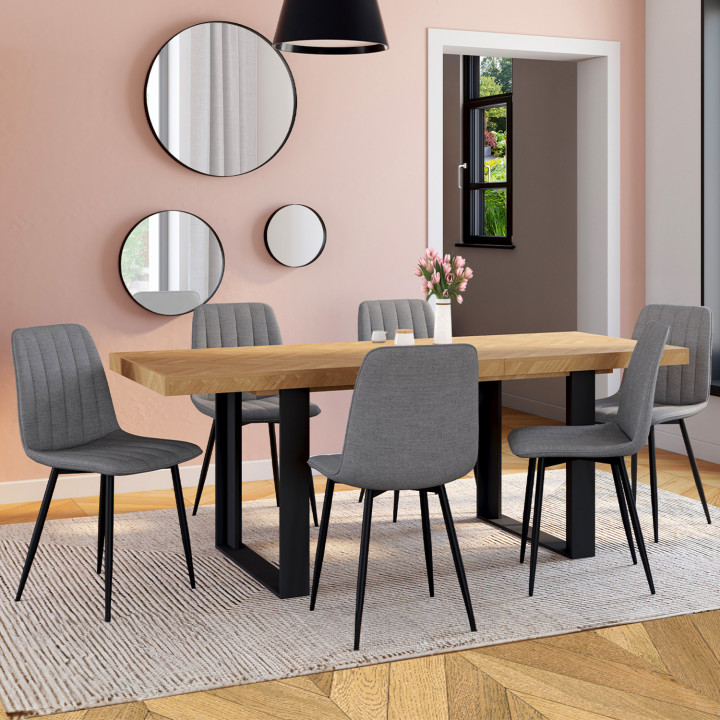Set van 6 lichtgrijze stoffen eetkamerstoelen - MIRA | ID Market