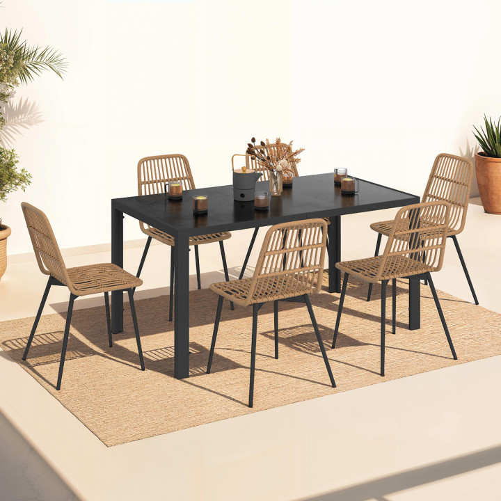 Set di mobili da giardino con tavolo in vetro temperato e 6 sedie in rattan - SUMMER | ID Market