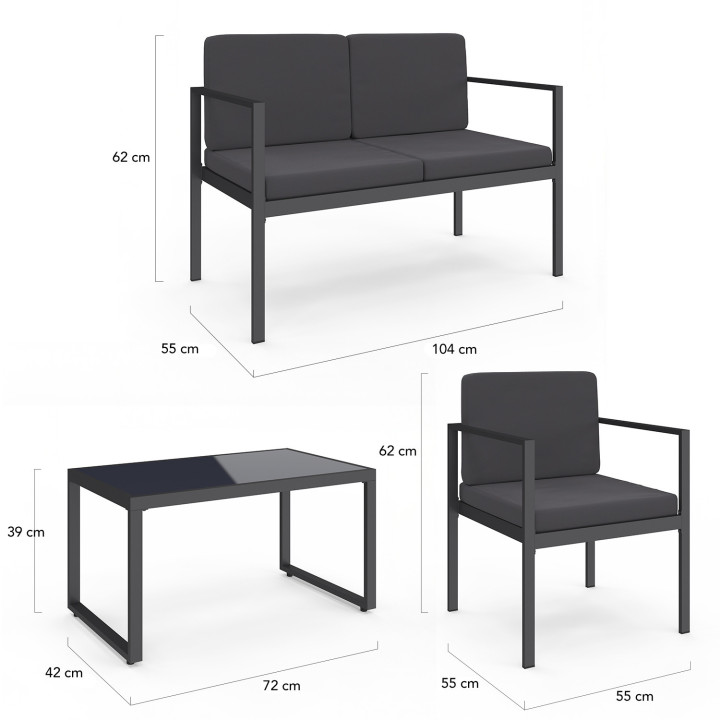 Conjunto de muebles de jardín bajos de acero de 4 plazas en gris antracita - ZANZIBAR | ID Market Conjunto de muebles de jardín bajos de acero de 4 plazas en gris antracita - ZANZIBAR | ID Market