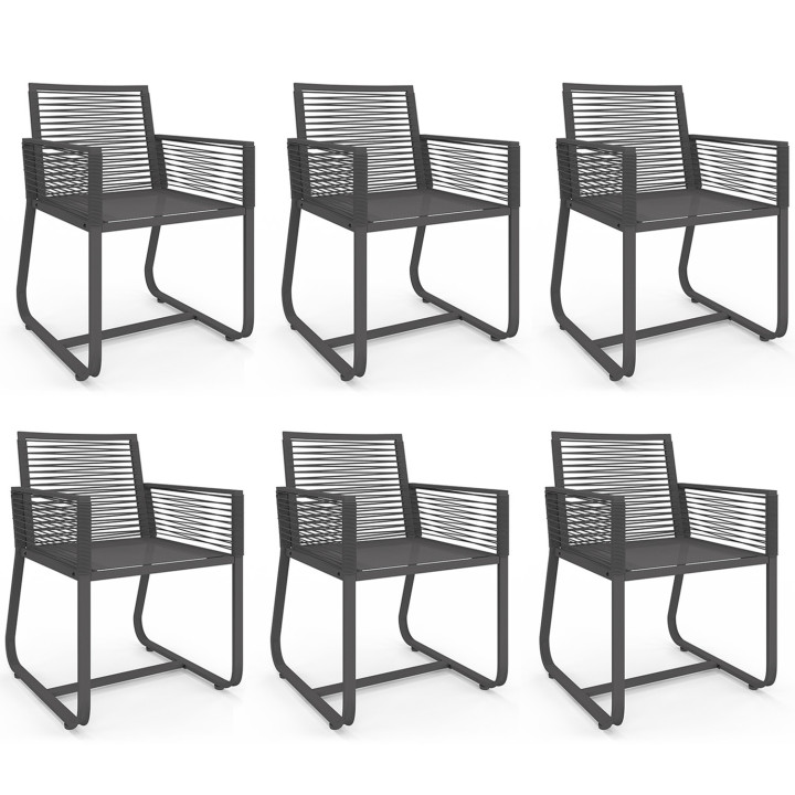 Gartenmöbel 6 Sitzer Tisch 150cm Sessel Seil grau anthrazit - ODESSA | ID Market