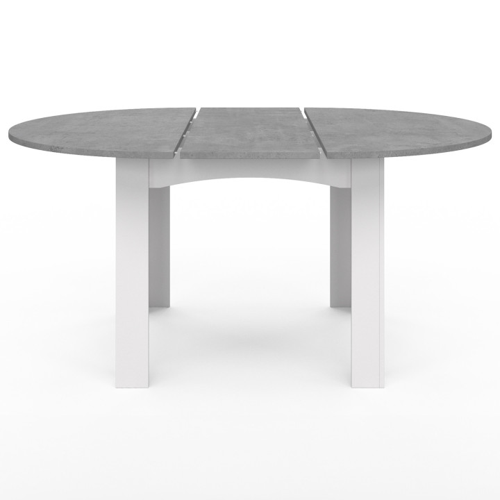Table à manger extensible ronde DONA 4-8 personnes blanc plateau effet béton 110-150 cm