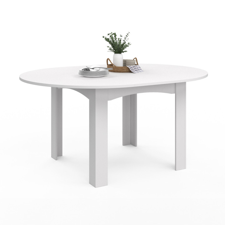 Mesa de comedor redonda extensible blanca 4-8 personas - DONA | ID Market