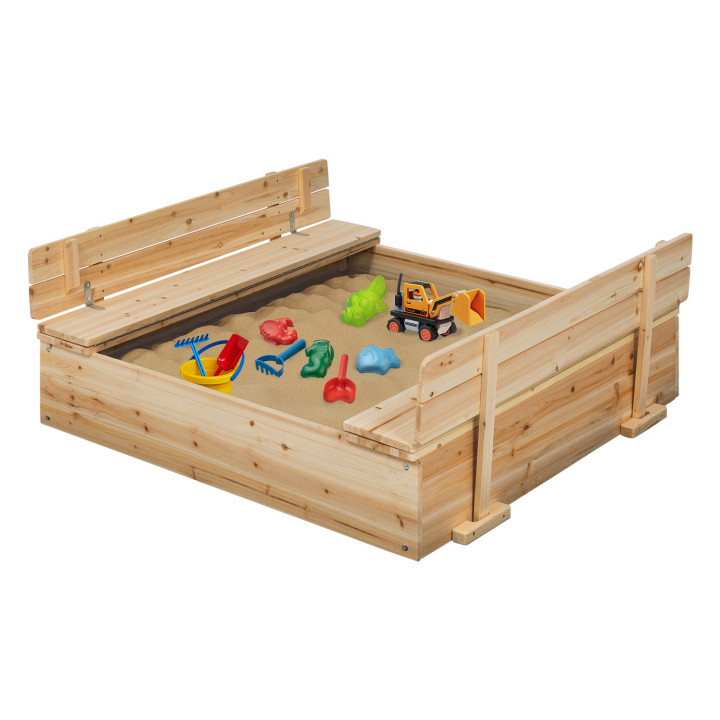 Arenero de madera con 2 bancos y lona protectora - FUNNY | ID Market