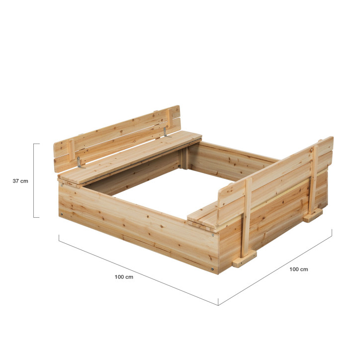 Arenero de madera con 2 bancos y lona protectora - FUNNY | ID Market
