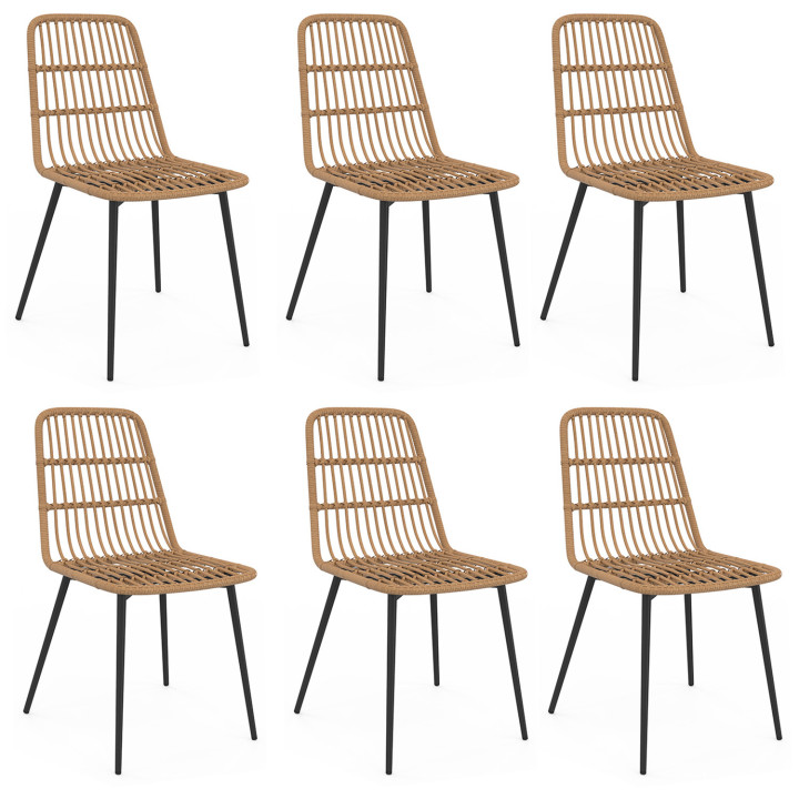 Set di mobili da giardino con tavolo in vetro temperato e 6 sedie in rattan - SUMMER | ID Market