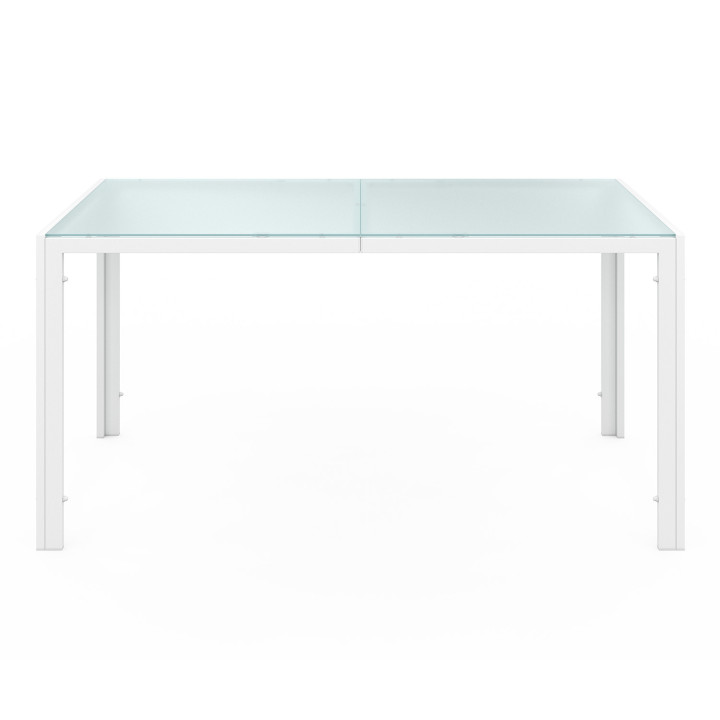 Salon de jardin 6 places table 150cm chaises empilables blanc et beige - MADRID | ID Market