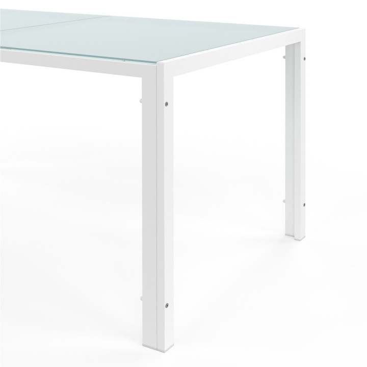 Salon de jardin 6 places table 150cm chaises empilables blanc et beige - MADRID | ID Market
