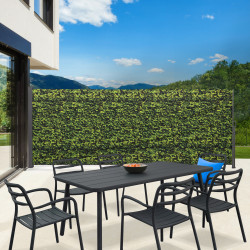 16956 - Paravent extérieur rétractable 400x180 cm store latéral motif feuillage Paravent extérieur rétractable 180 x 400 CM imprimé feuillage store latéral