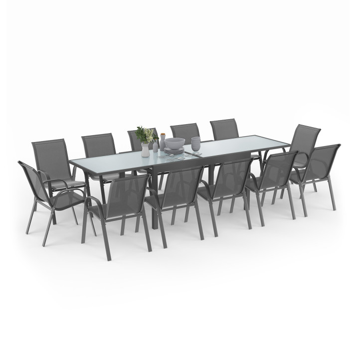 Antracietgrijze 12-persoons uitschuifbare tuintafel met stoelen | ID Market