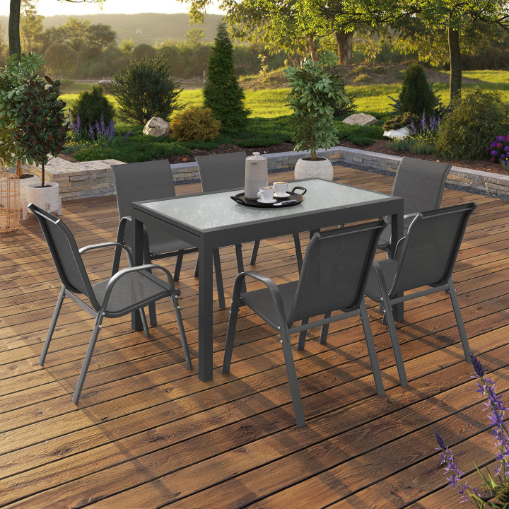 Antracietgrijze 12-persoons uitschuifbare tuintafel met stoelen | ID Market