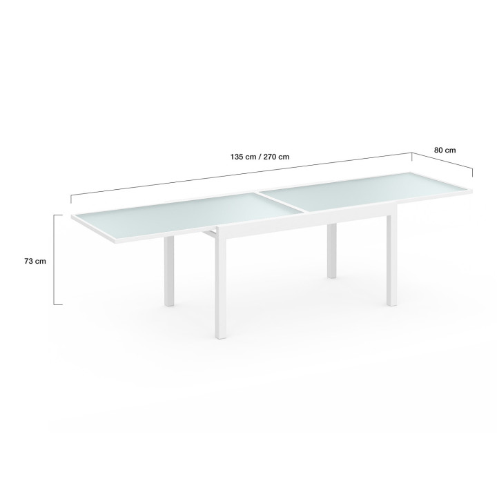 Conjunto de muebles de jardín MADRID mesa extensible 135-270 cm y 12 sillas apilables blanco y beige Conjunto de muebles de jardín MADRID mesa extensible 135-270 cm y 12 sillas apilables blanco y beige
