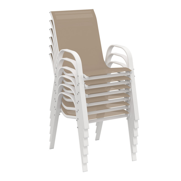 Conjunto de muebles de jardín MADRID mesa extensible 135-270 cm y 12 sillas apilables blanco y beige Conjunto de muebles de jardín MADRID mesa extensible 135-270 cm y 12 sillas apilables blanco y beige