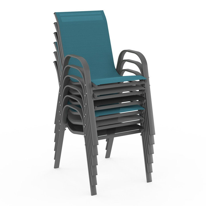 Salon de jardin acier et mix color avec table 150 cm et 6 chaises empilables - MADRID | ID Market