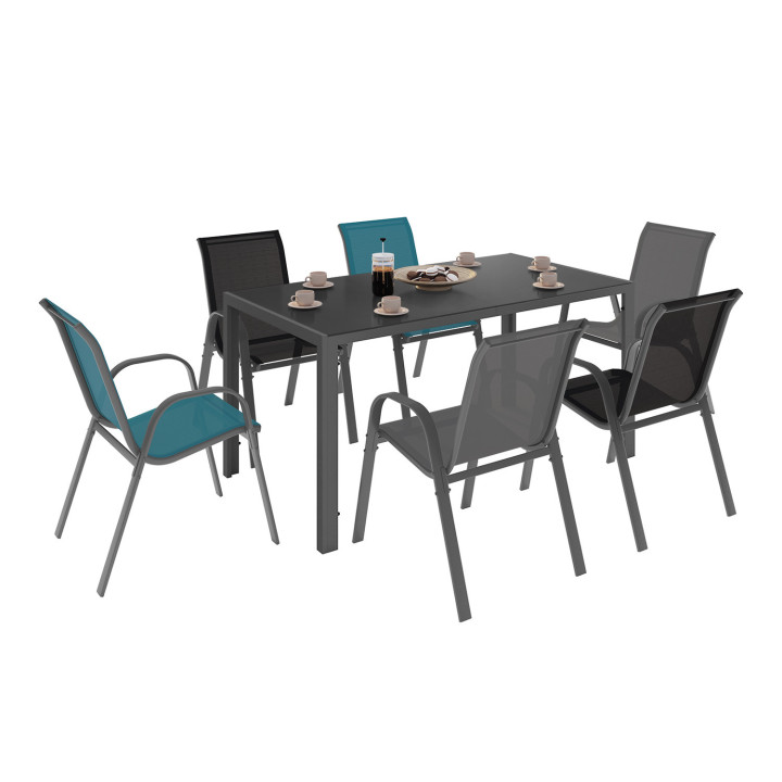 Salon de jardin acier et mix color avec table 150 cm et 6 chaises empilables - MADRID | ID Market
