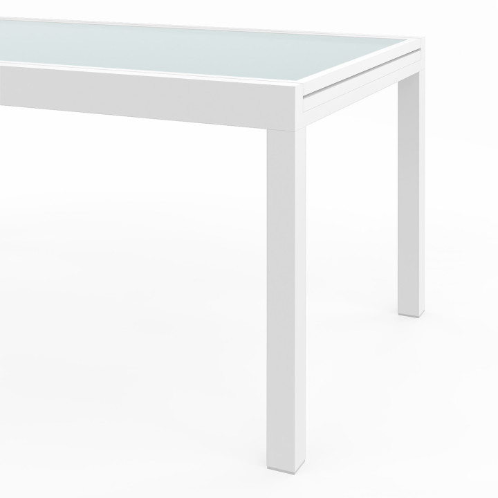 Conjunto de muebles de jardín MADRID mesa extensible 135-270 cm y 12 sillas apilables blanco y beige Conjunto de muebles de jardín MADRID mesa extensible 135-270 cm y 12 sillas apilables blanco y beige